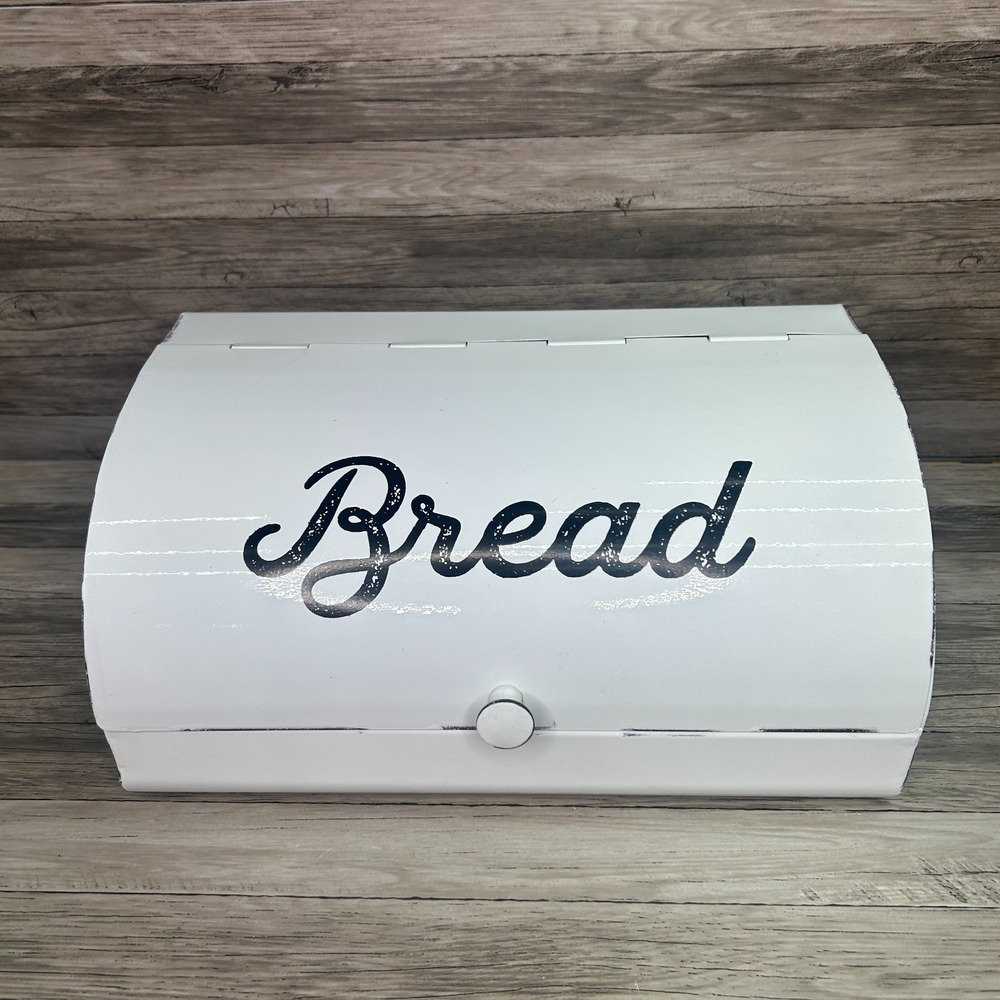 AuldHome Design Rustic White Bread Box Farmhouse Enamelware